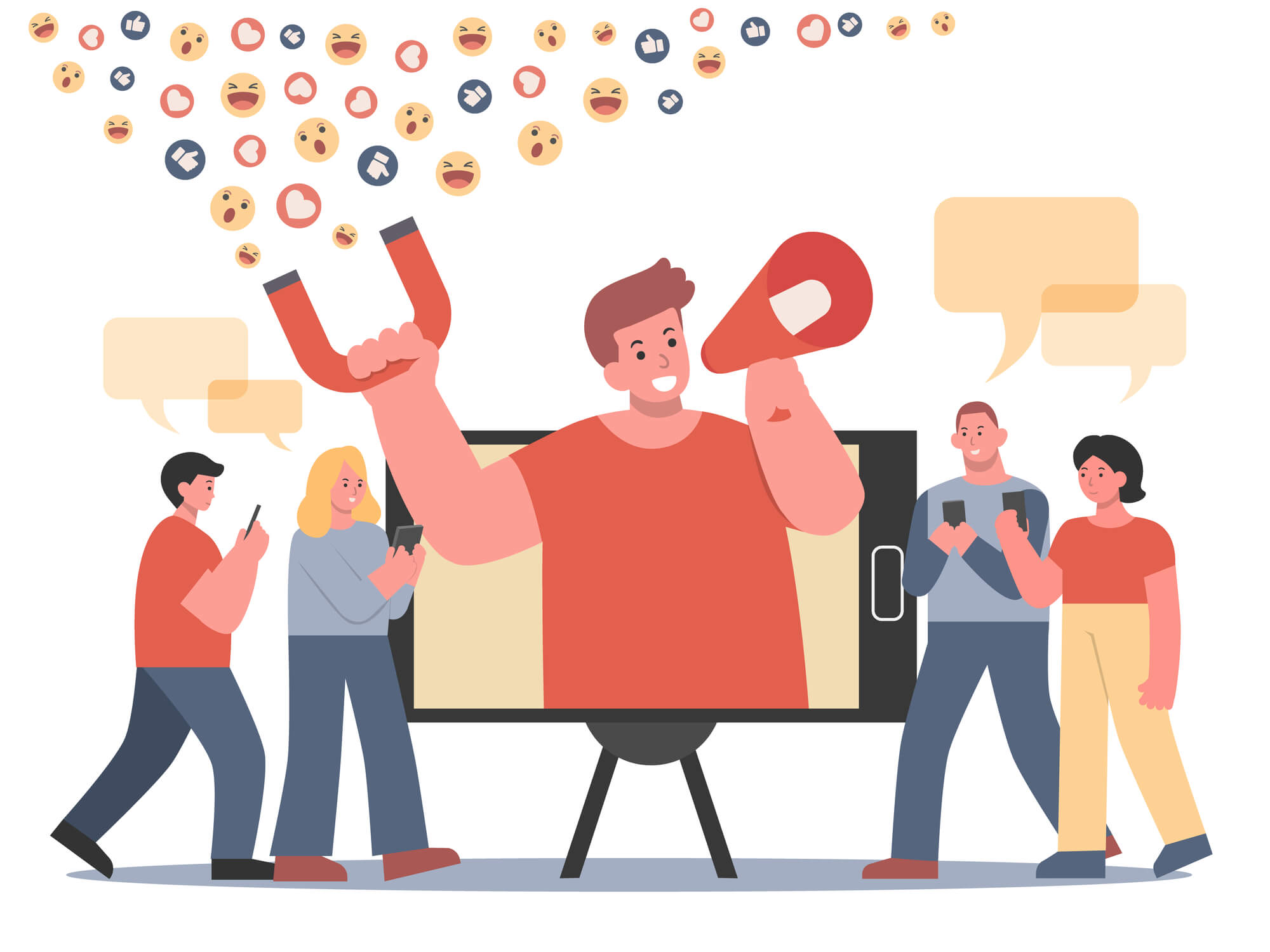 social media influencer with megaphone attracting followers
