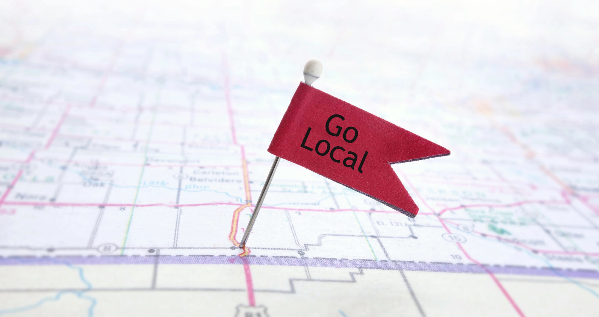 go local mini flag pinned on map