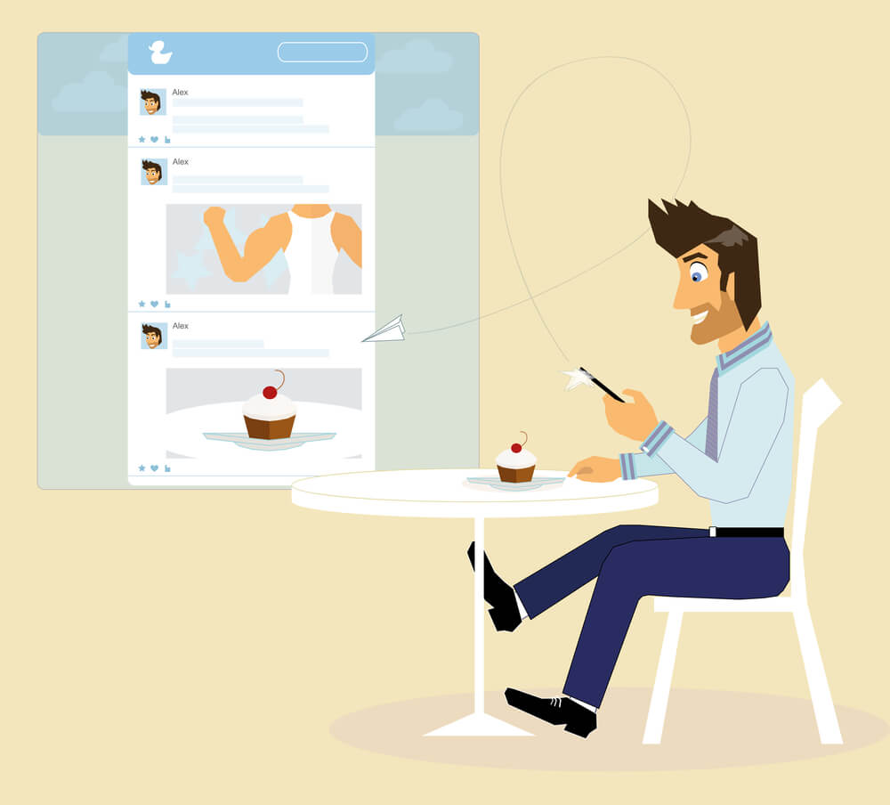 Small business owner posting content on social media.