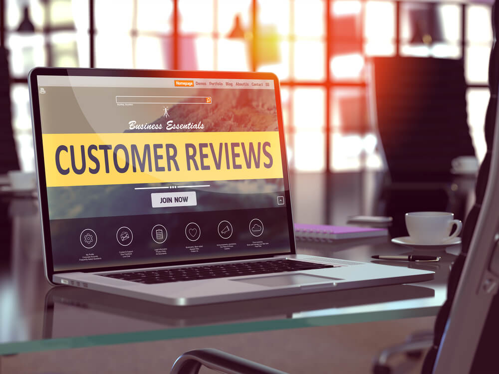 customer review concept on laptop screen. 