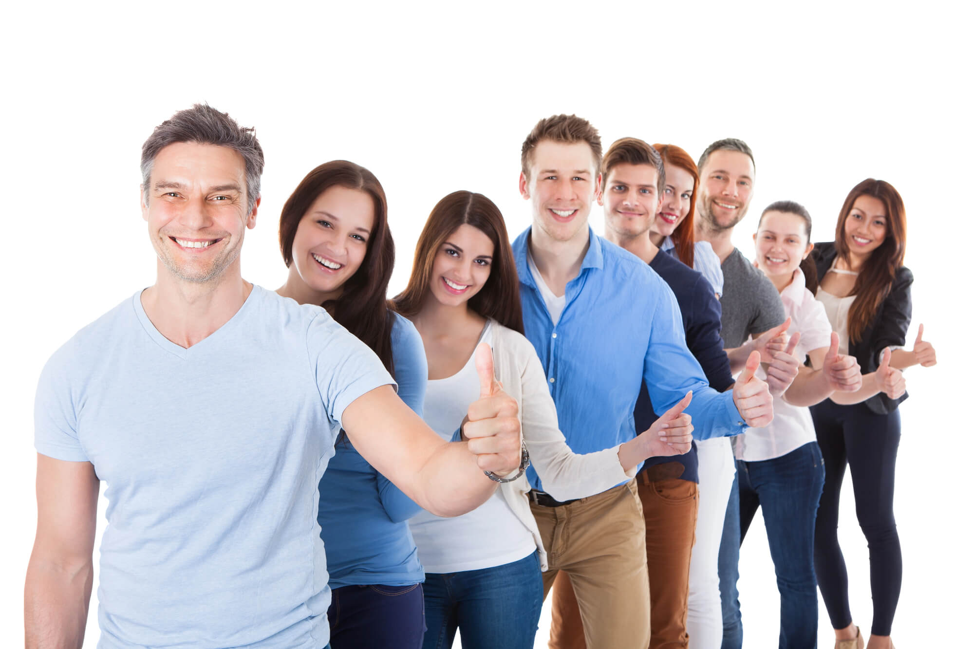 Happy customers giving thumbs up, representing positive feedback and customer satisfaction