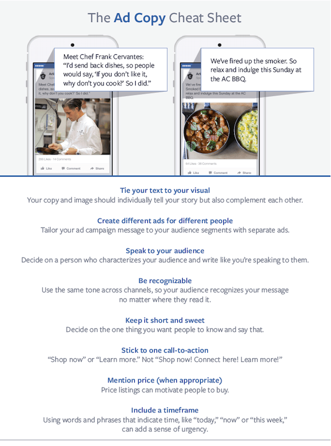 Ad copy cheat sheet from Facebook.