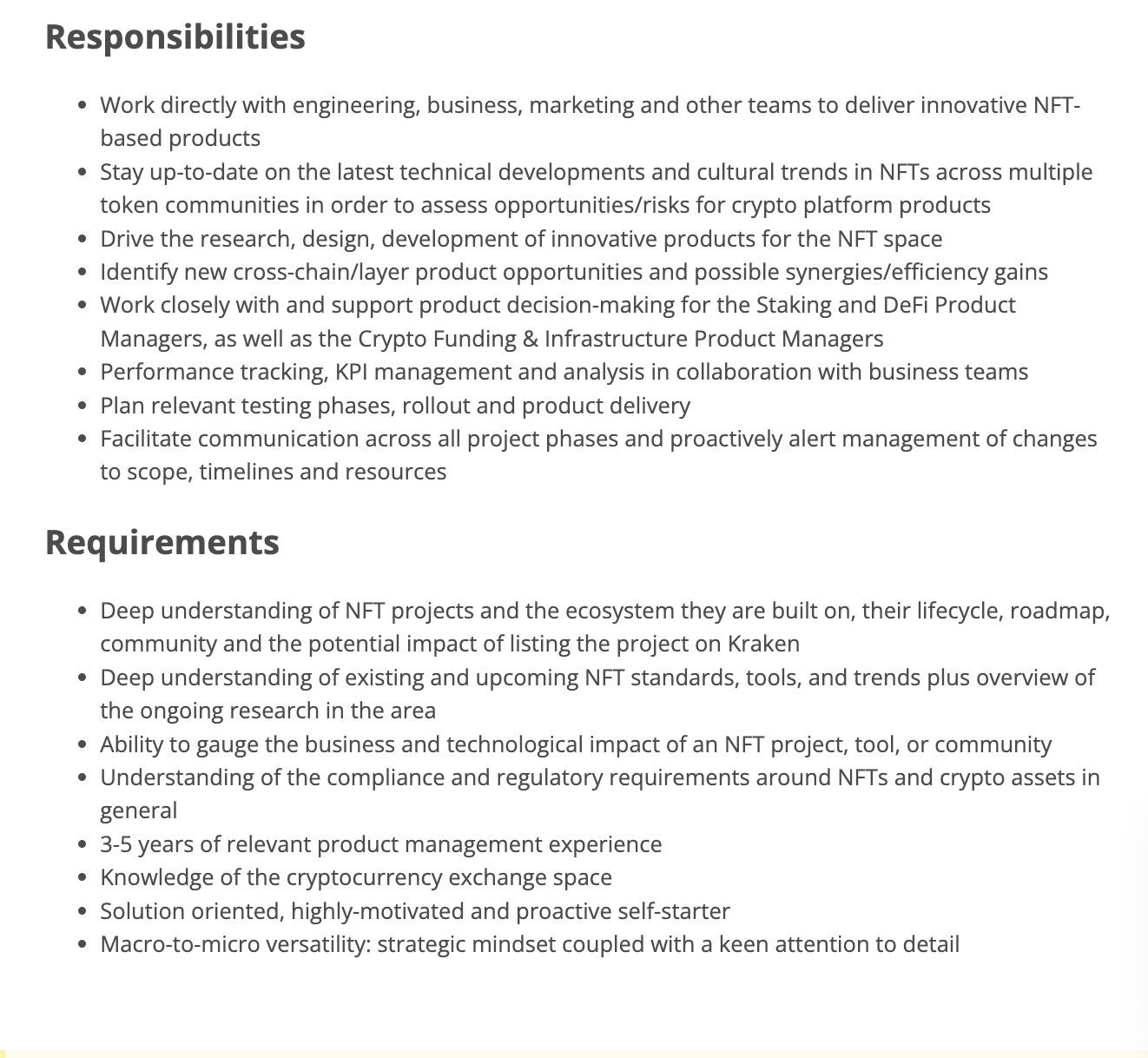 NFT manager responsibilities
