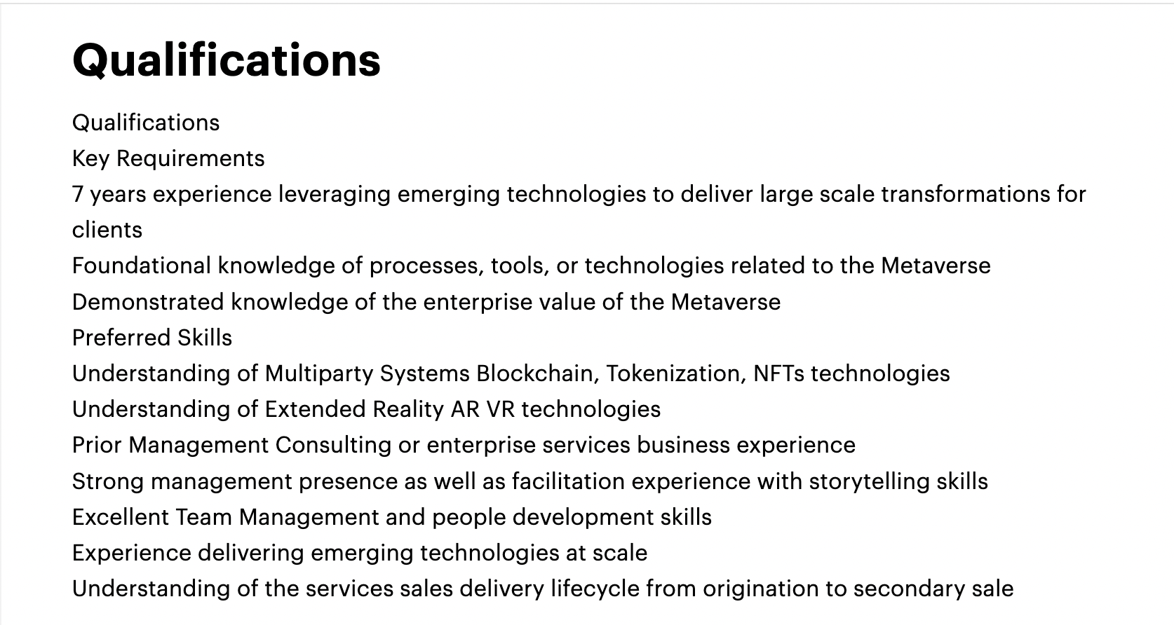 Accenture job posting key requirements