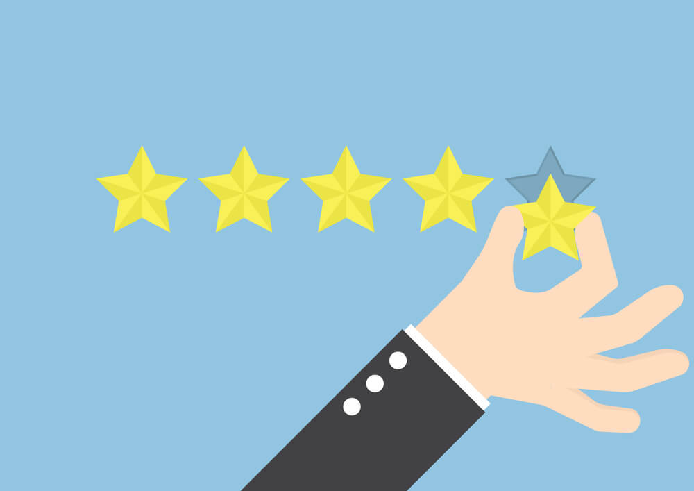 Customer hand giving 5 star rating. Customer feedback.