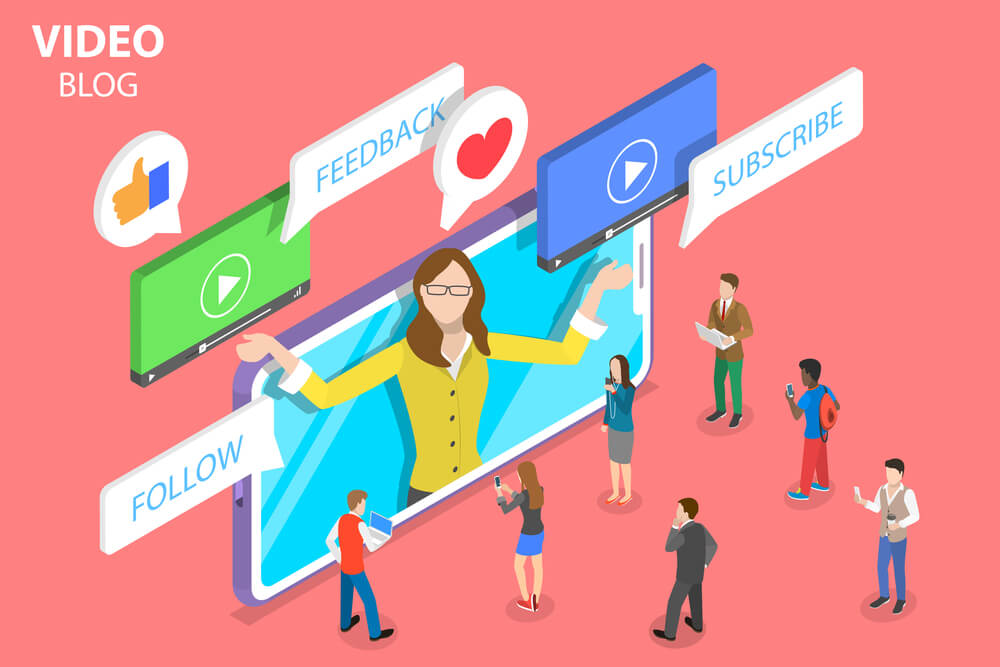 illustration of a vlogger getting feedback, subscribers, and reactions