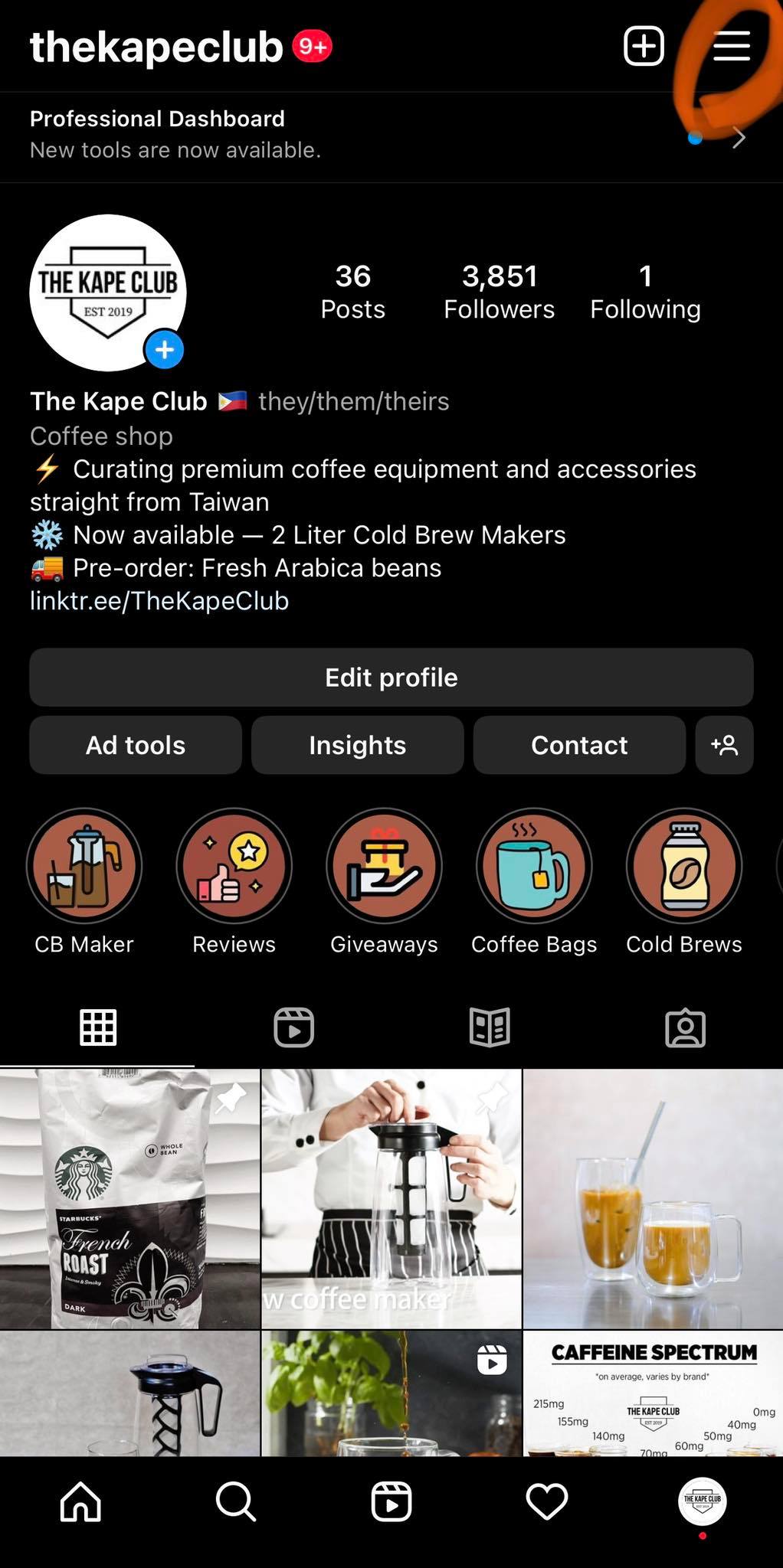 The Kape Club Instagram profile