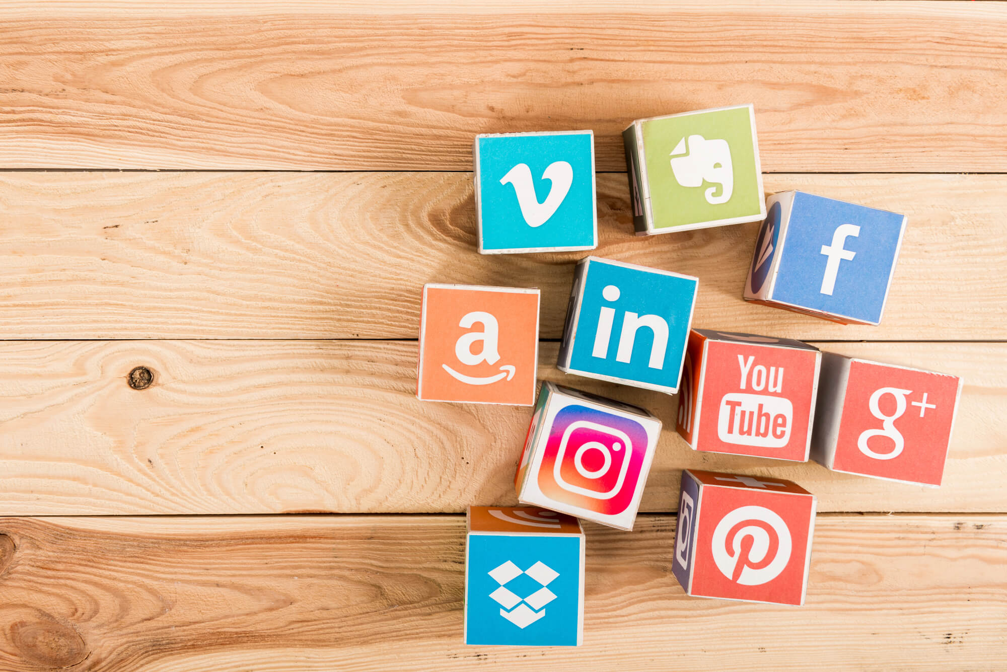 blocks showing social media logos