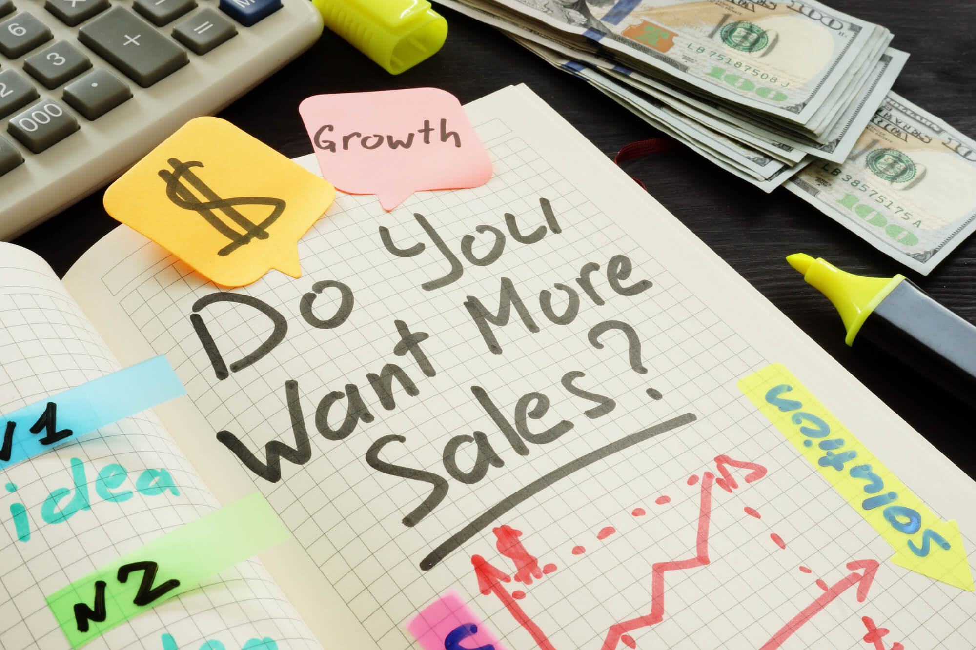do you want more sales written on notebook