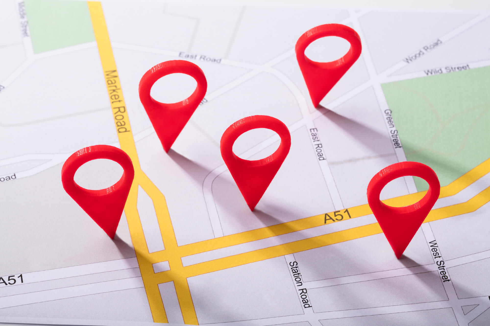 local map with red markers on top