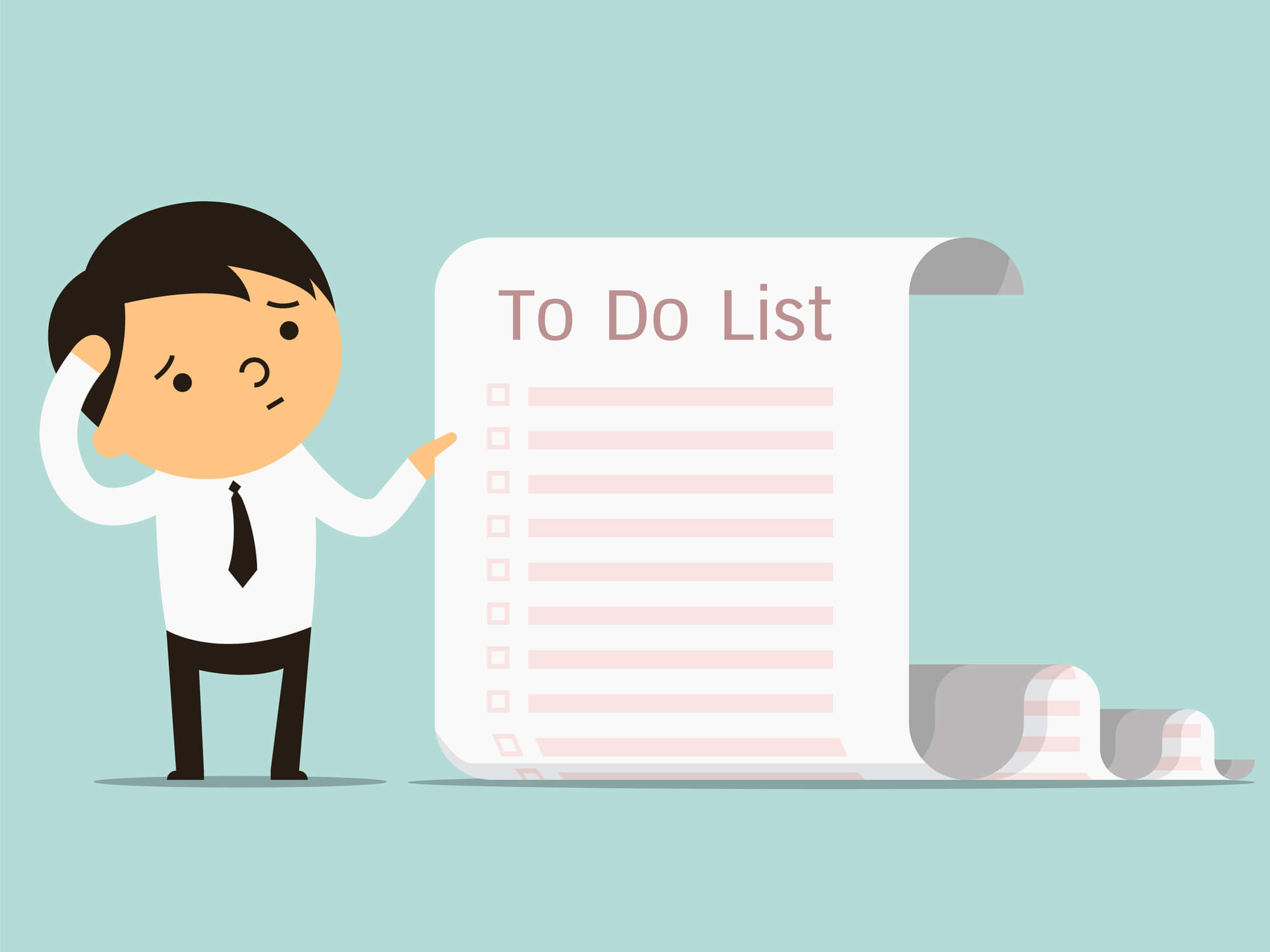 worried businessman looking at to-do list