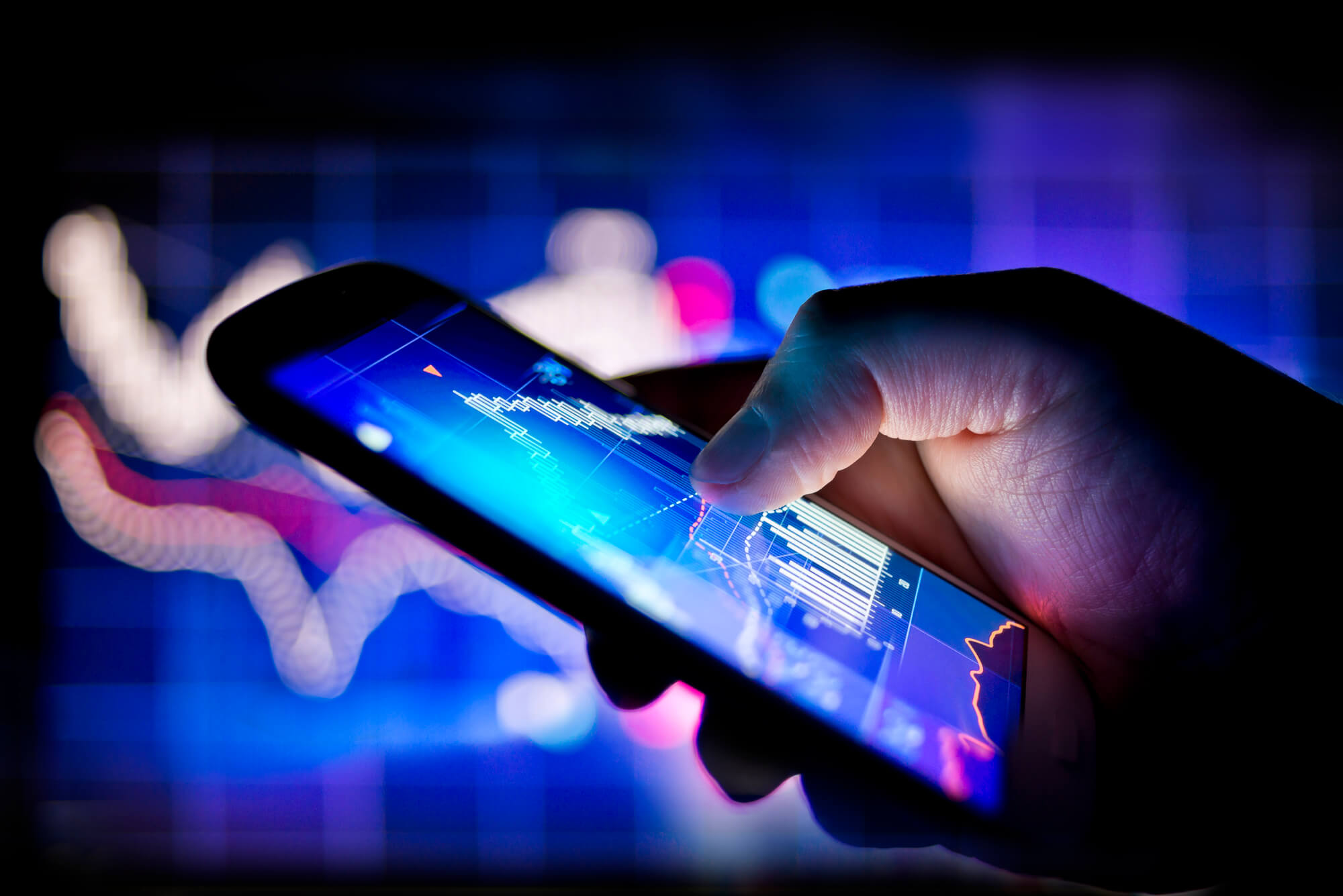 person analyzing data on smartphone