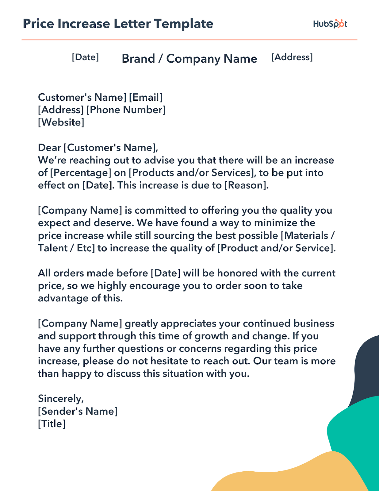 Hubspot price increase letter template.