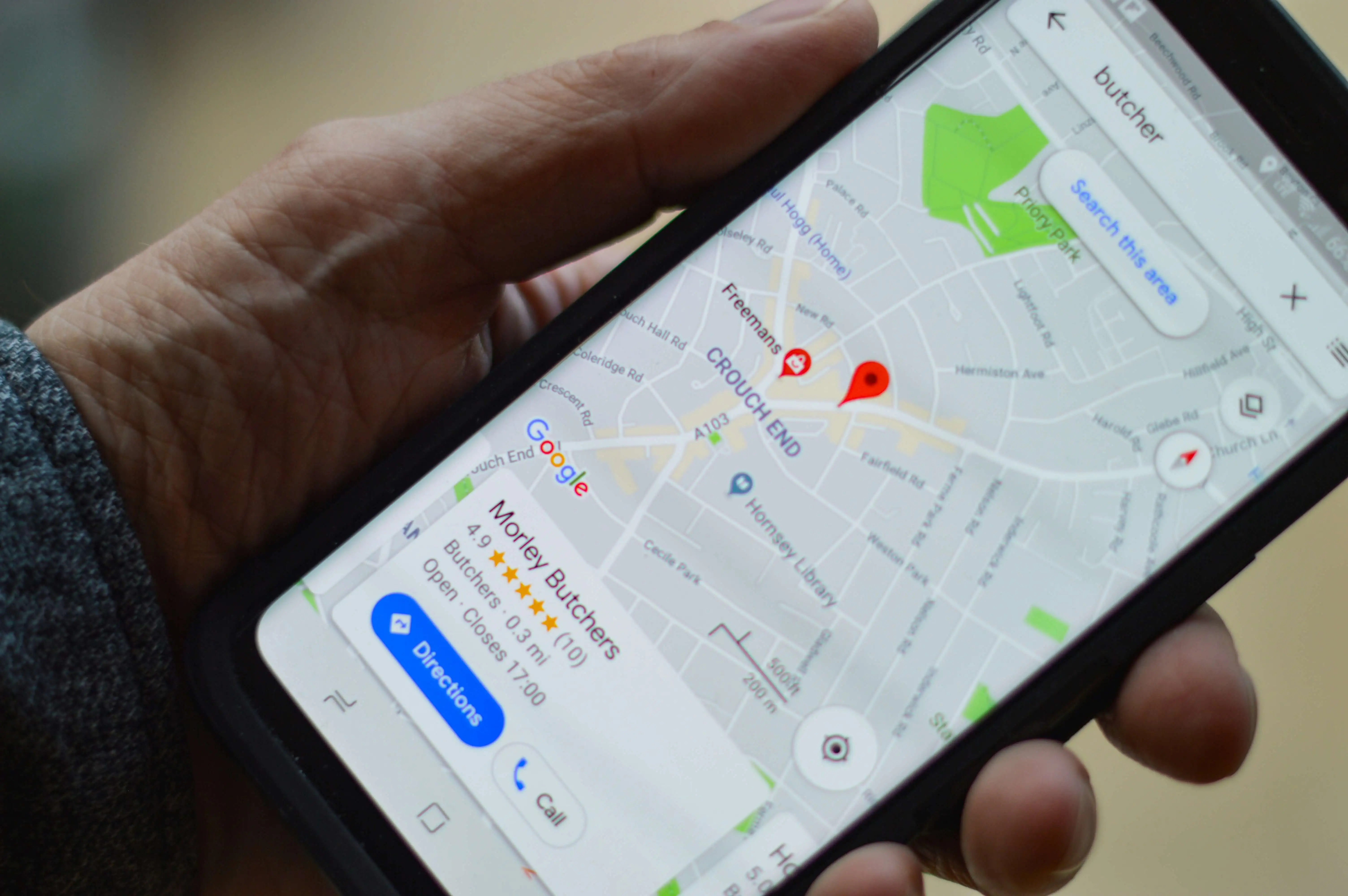 Person looking at Google Maps on a phone
