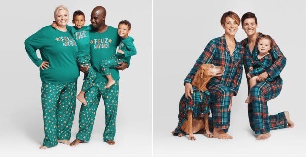 A product catalog photo of models with different gender identity and race.