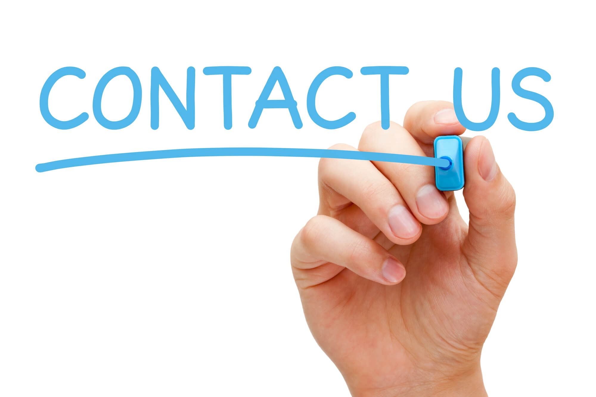 contact us written by a hand on screen