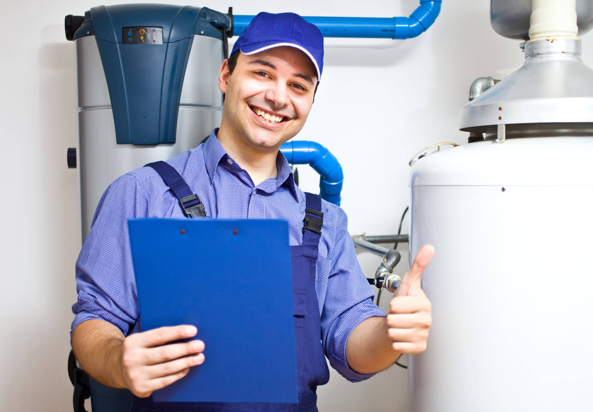 Happy plumber after fixing client's broken water pipe. 