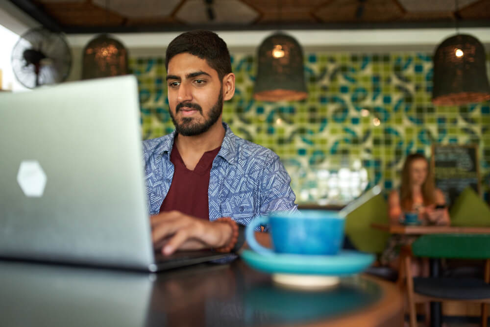 User having a great time reading a high-quality blog. 
