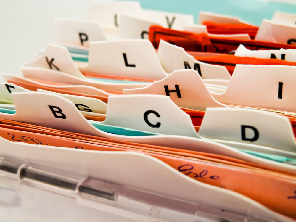 customer data files arranged alphabetically