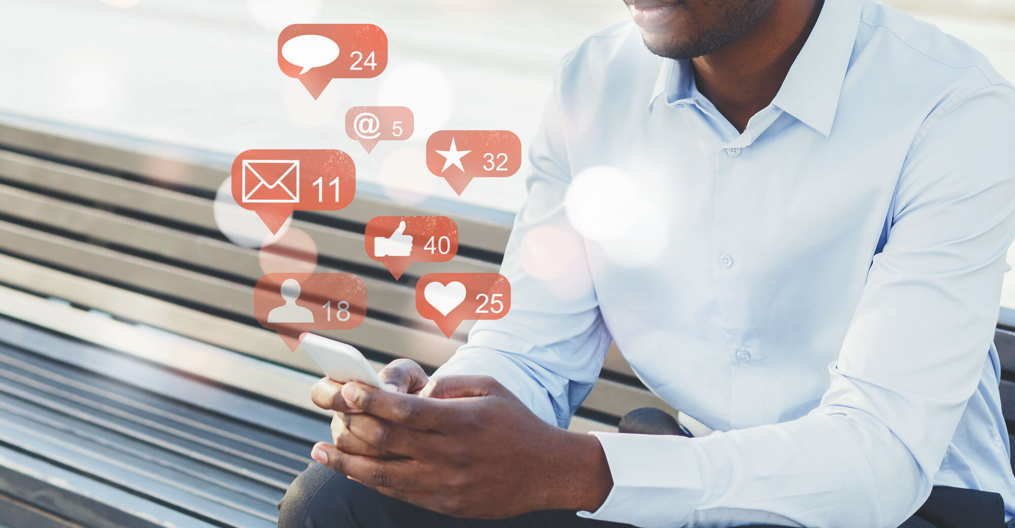 man checking phone with notification icons