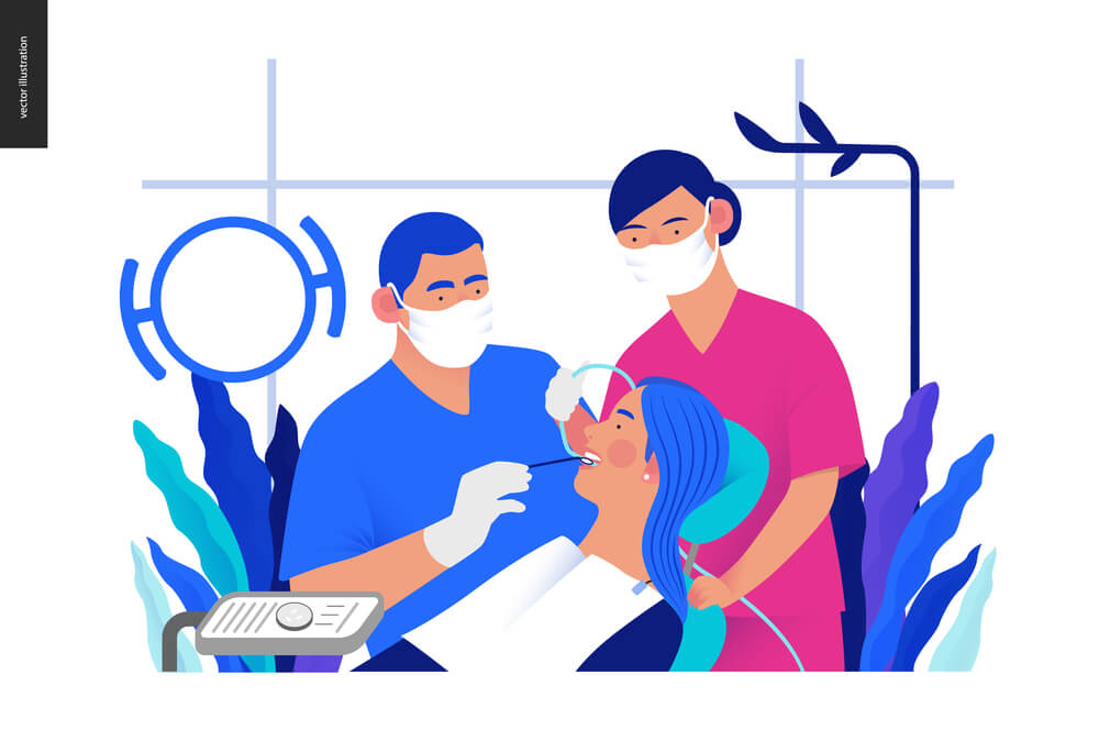 Dentist cleaning patients mouth. 