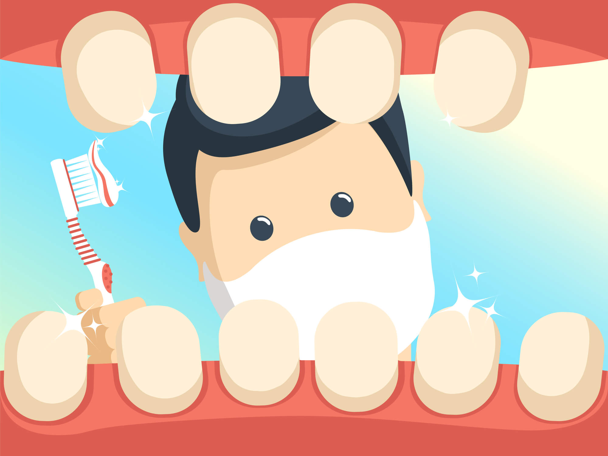 Dentist looking at patient's mouth. 
