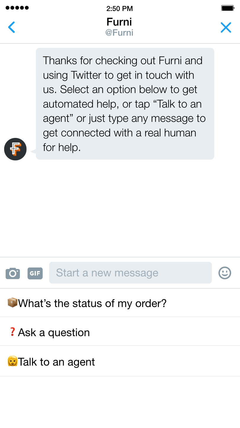 sample Twitter quick replies