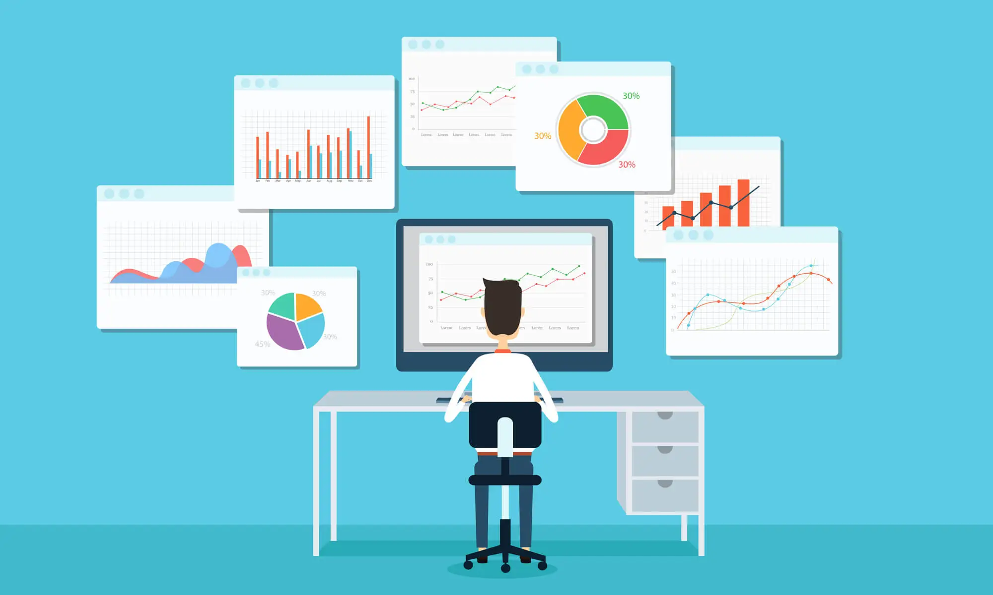 Graphic of man sitting at desk