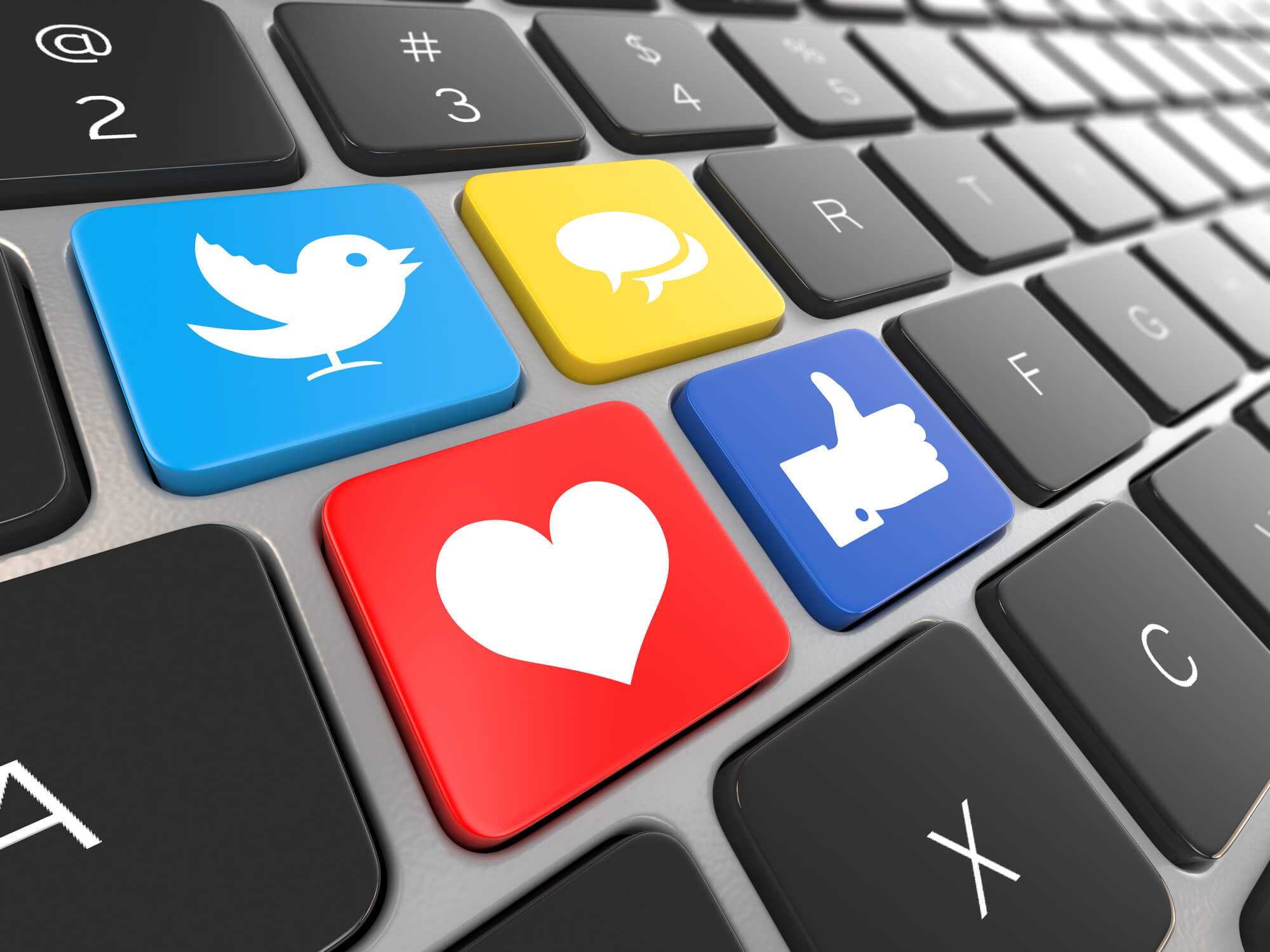 social media buttons on a laptop