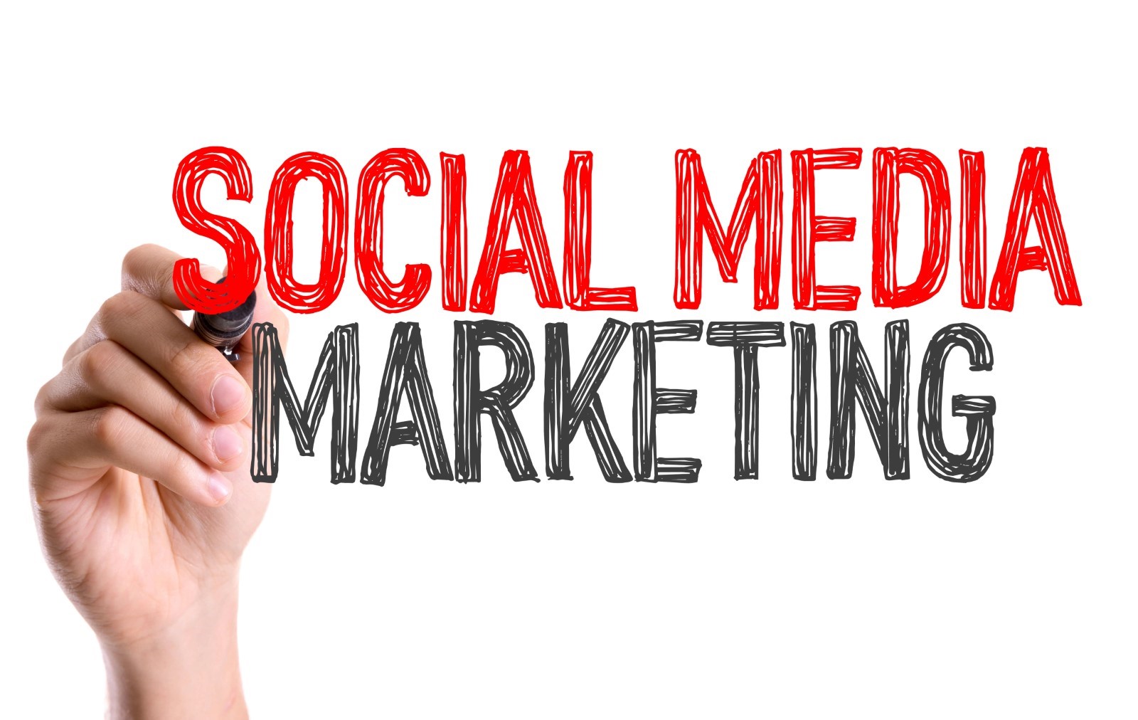 hand writing SOCIAL MEDIA MARKETING on screen