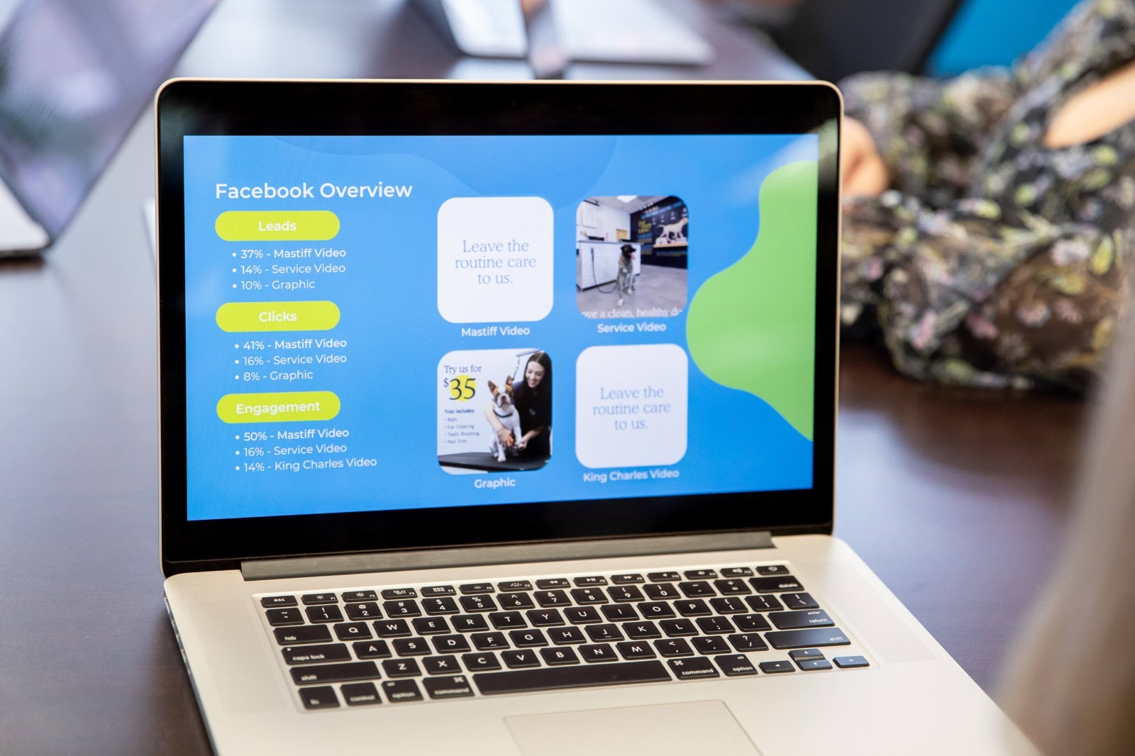 laptop showing an overview of a brands’ Facebook campaign results