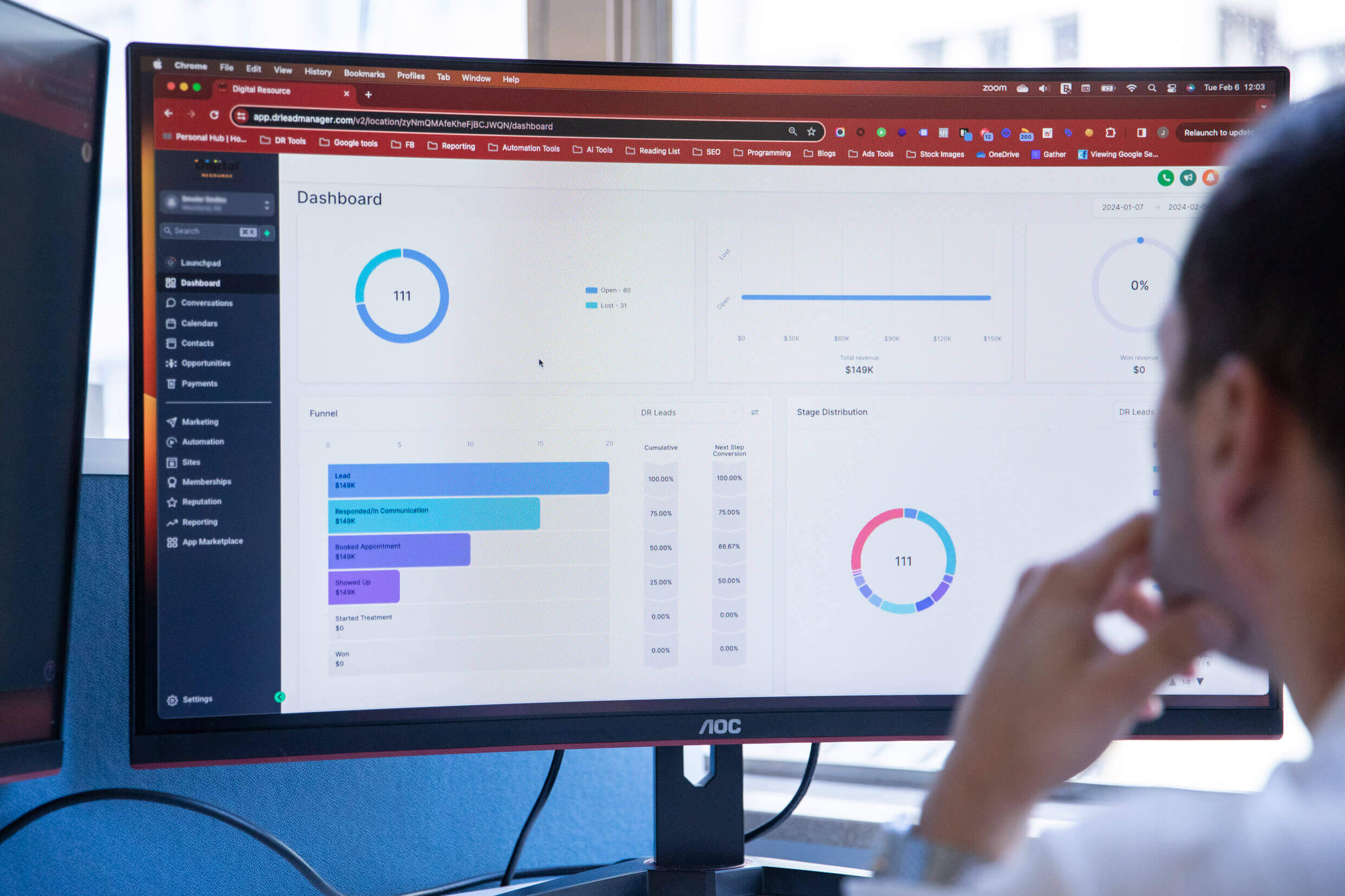 marketer carefully analyzing data on his computer