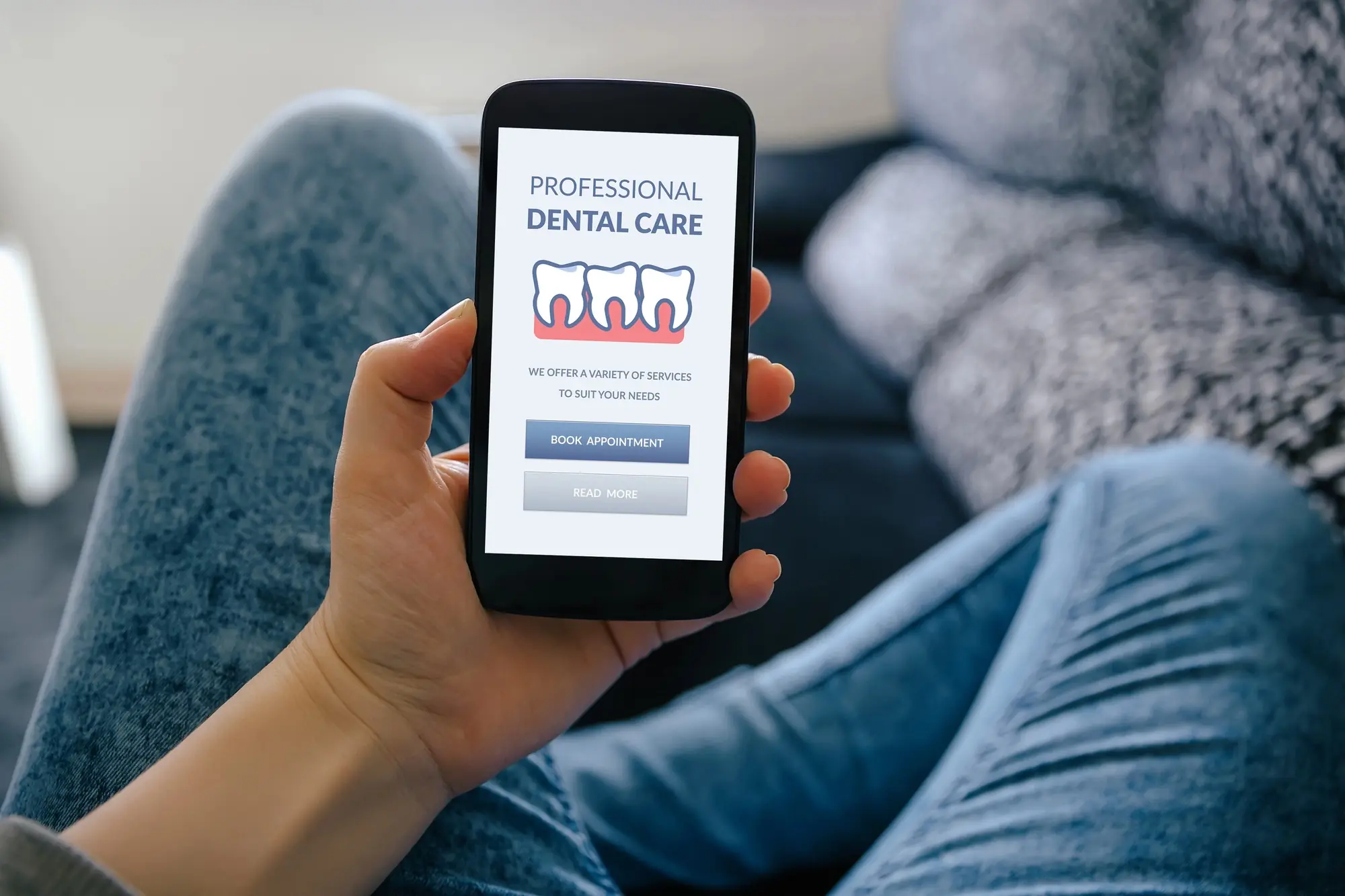 User viewing a dental care appointment booking page on a smartphone, highlighting mobile optimization and getting your practice into AI search results