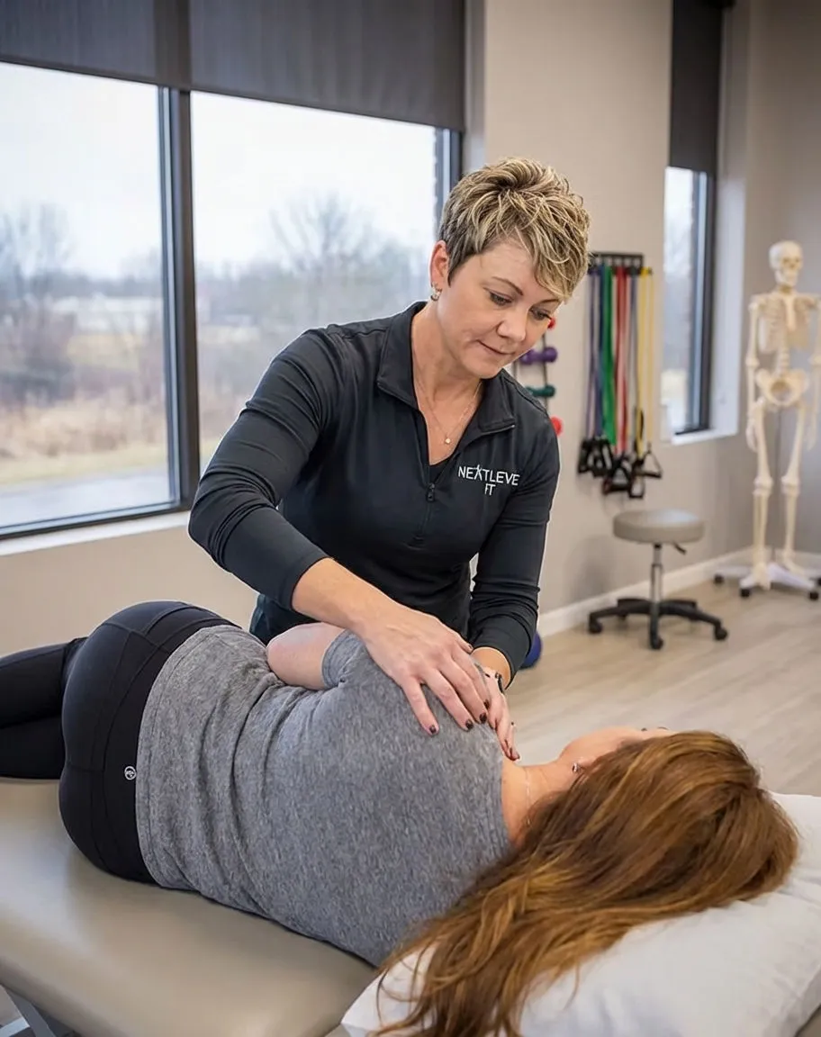 Patient working with a provider at a physical therapy clinic in Avon