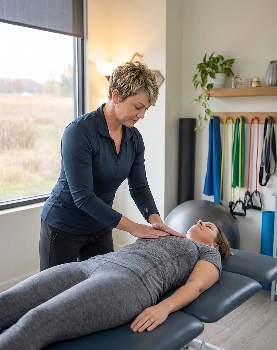  Patient working with a provider at a physical therapy clinic in Avon