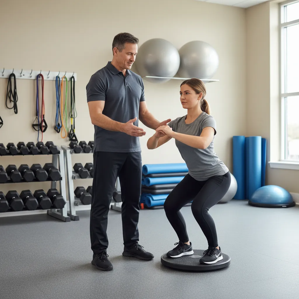  Patient performing corrective exercises with physical therapist guidance at Avon physical therapy clinic