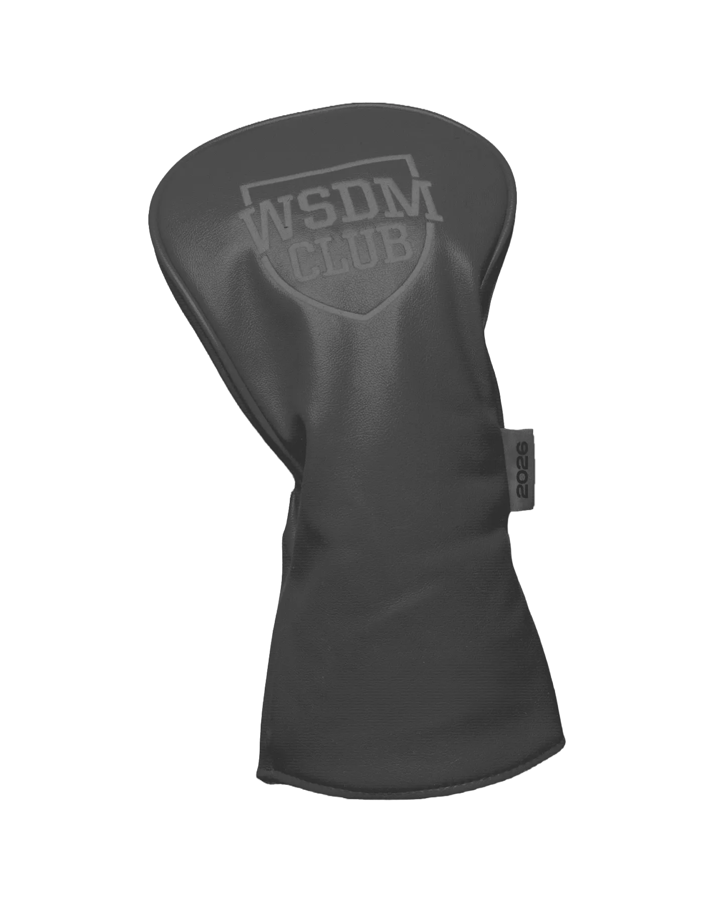 Black golf driver headcover with WSDM Club logo and 2026 tag.