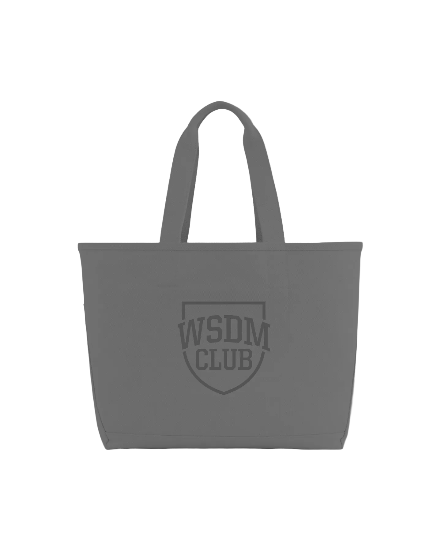 White tote bag with WSDM CLUB logo in shield on the front and two handles.