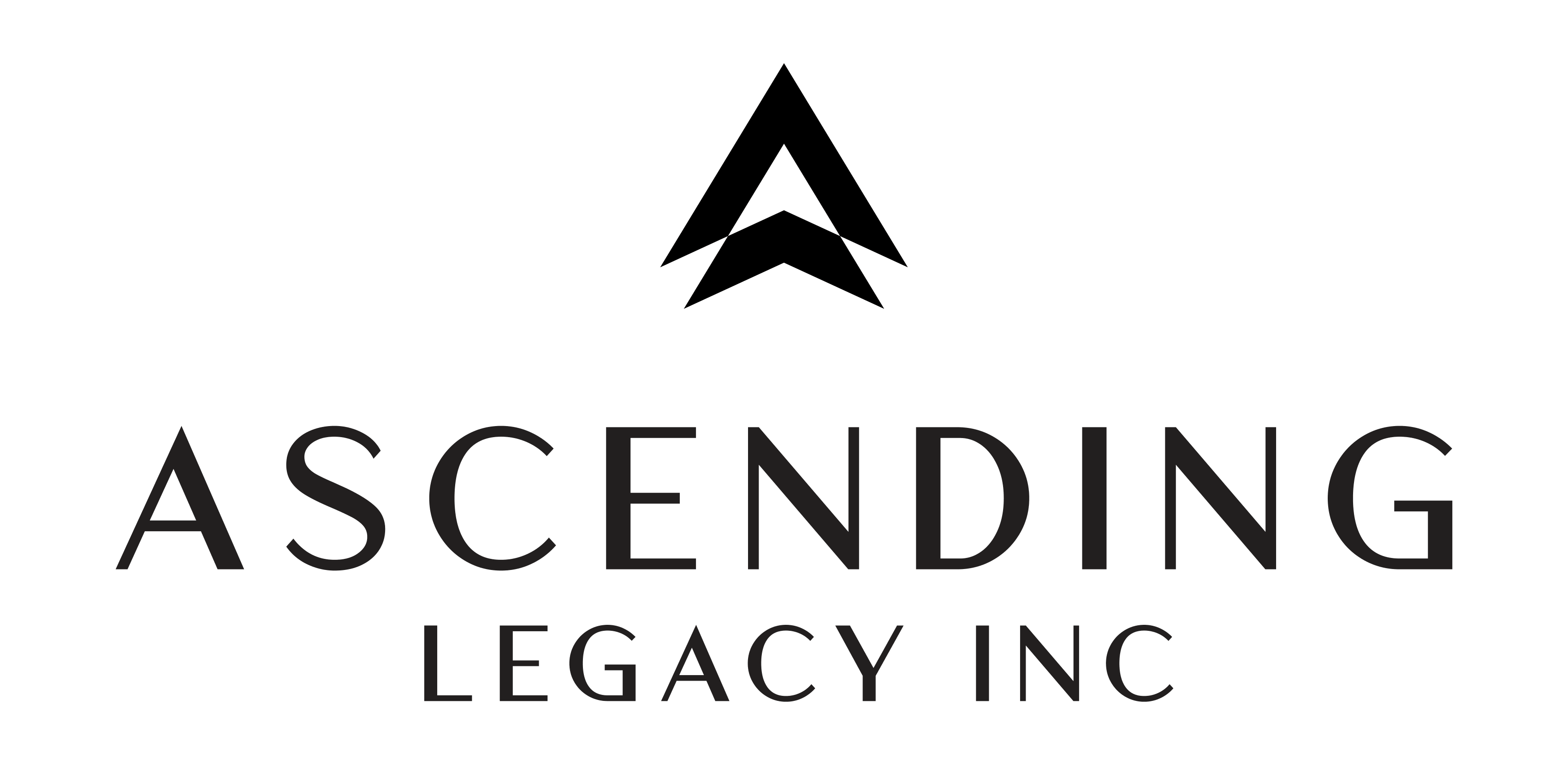 Black stylized double upward arrows logo above the text Ascending Legacy Inc.
