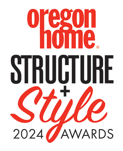 White banner with red and black text displaying the Oregon Home Structure + Style award for 2024.