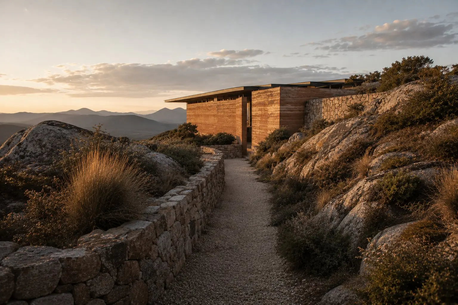 Walk way to house on side of hill
