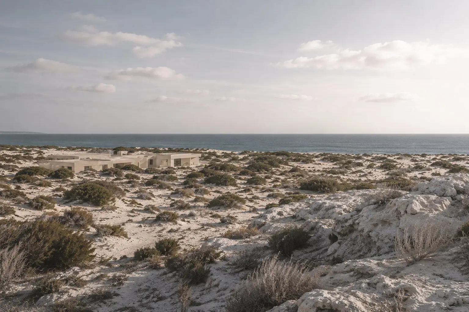 Wide angle shot of Dune beach house