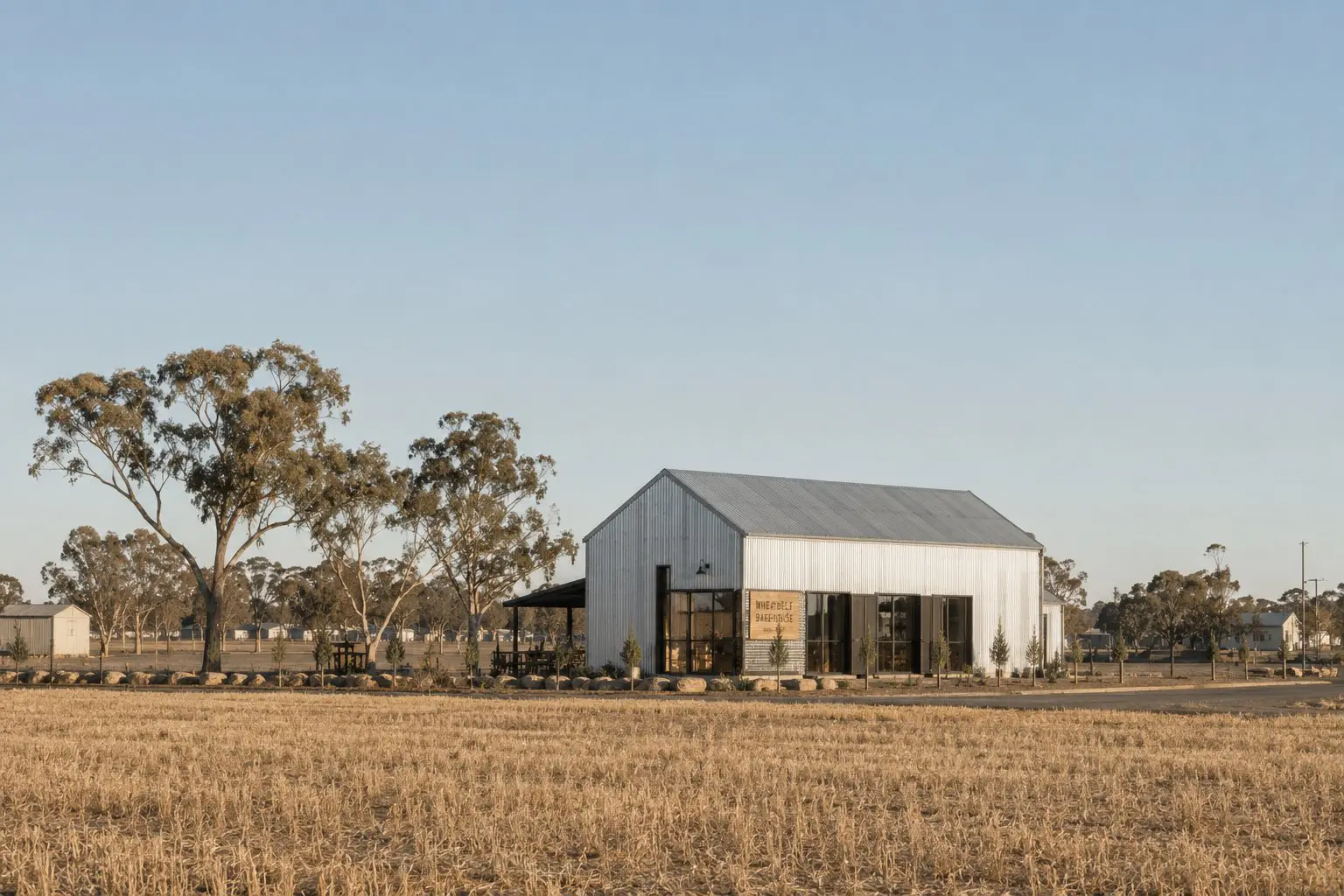 Rurla bakery in a field built with metal clad exterior