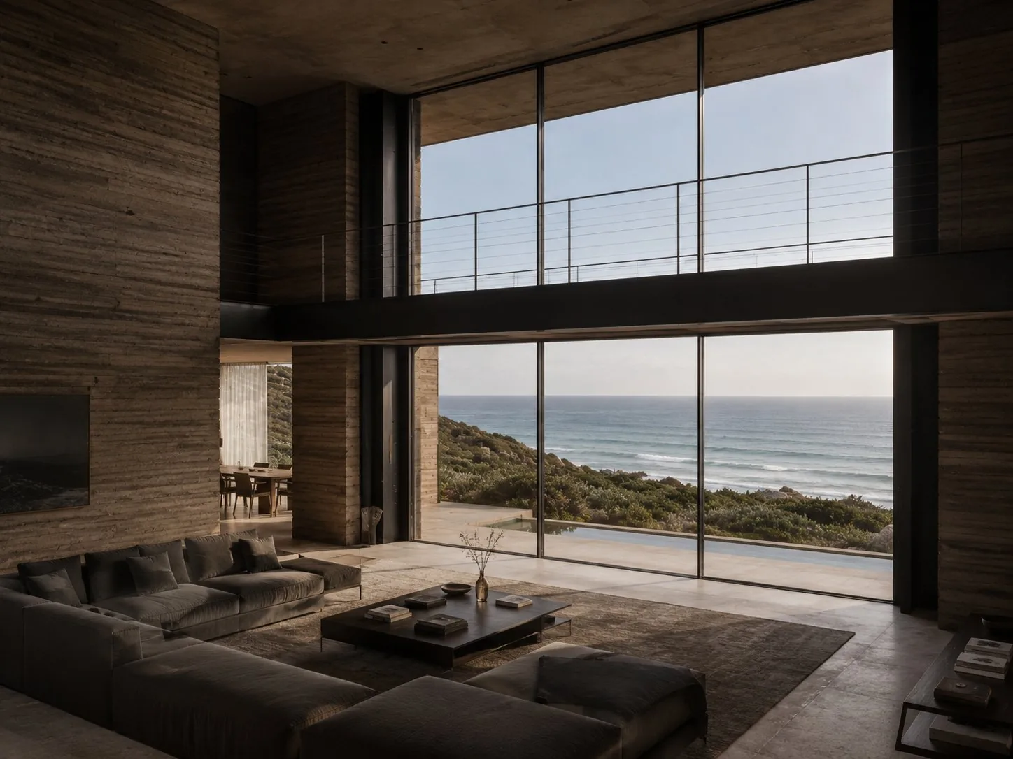 Expansive double story living room with sea view 