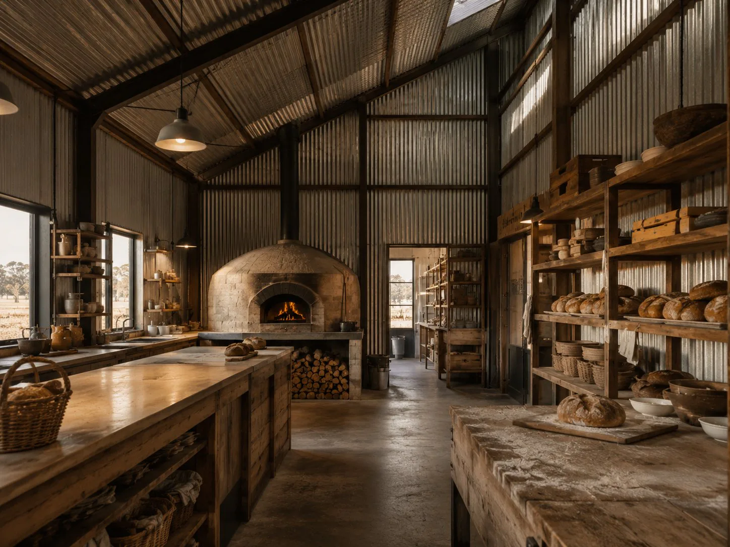 Bakery kitchen with stone oven