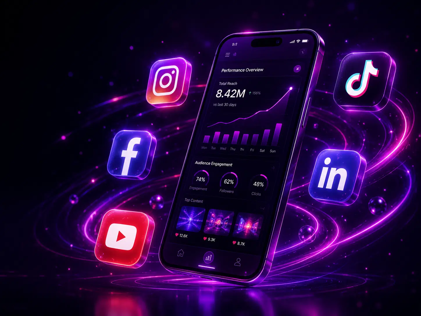 Social media content and audience engagement concept