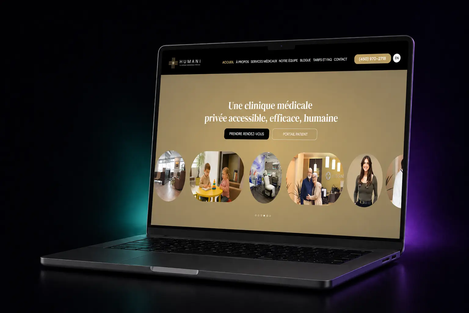 Clinique Médicale Humani homepage displayed on a laptop designed by nuvaclicks