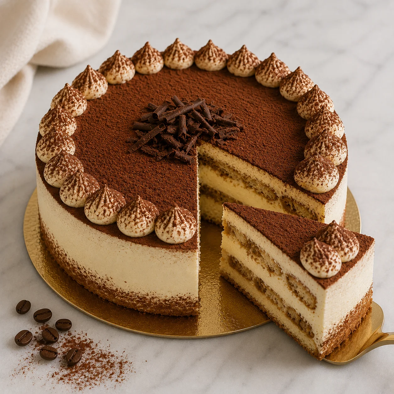 Tarta de tiramisú cortada en un trozo