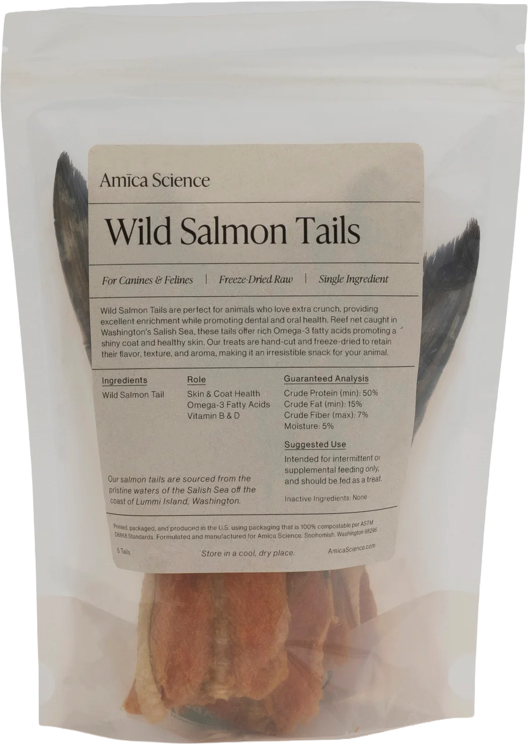 Amica Science Wild Salmon Tails freeze dried dog treats package