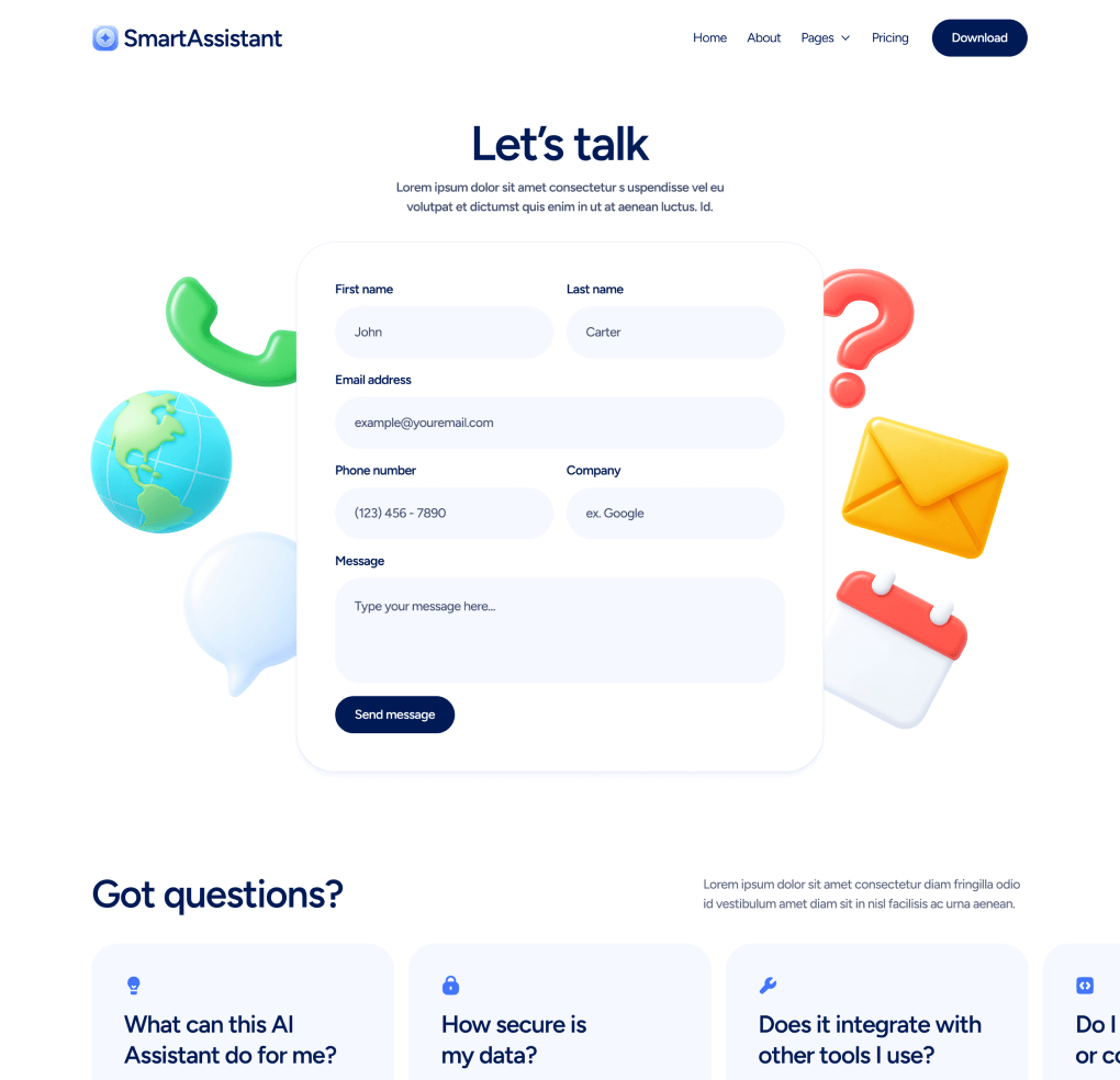 Contact V2 - SmartAssistant - Webflow Templates | BRIX Templates